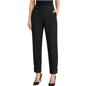 Ralph Lauren Black Label Womens 6 100% Silk Cuffed Ankle Trouser Pants in Black